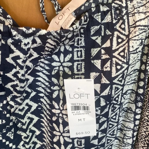 🐚 NEW LOFT Navy White Tribal Geometric Print Tiered Halter Summer Dress Sz M - Picture 7 of 7